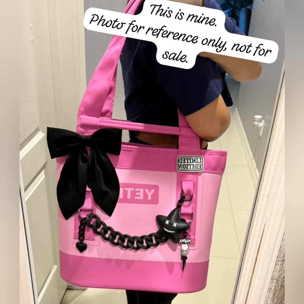 Yeti Pink Tote with Black Bow & Chain Charm